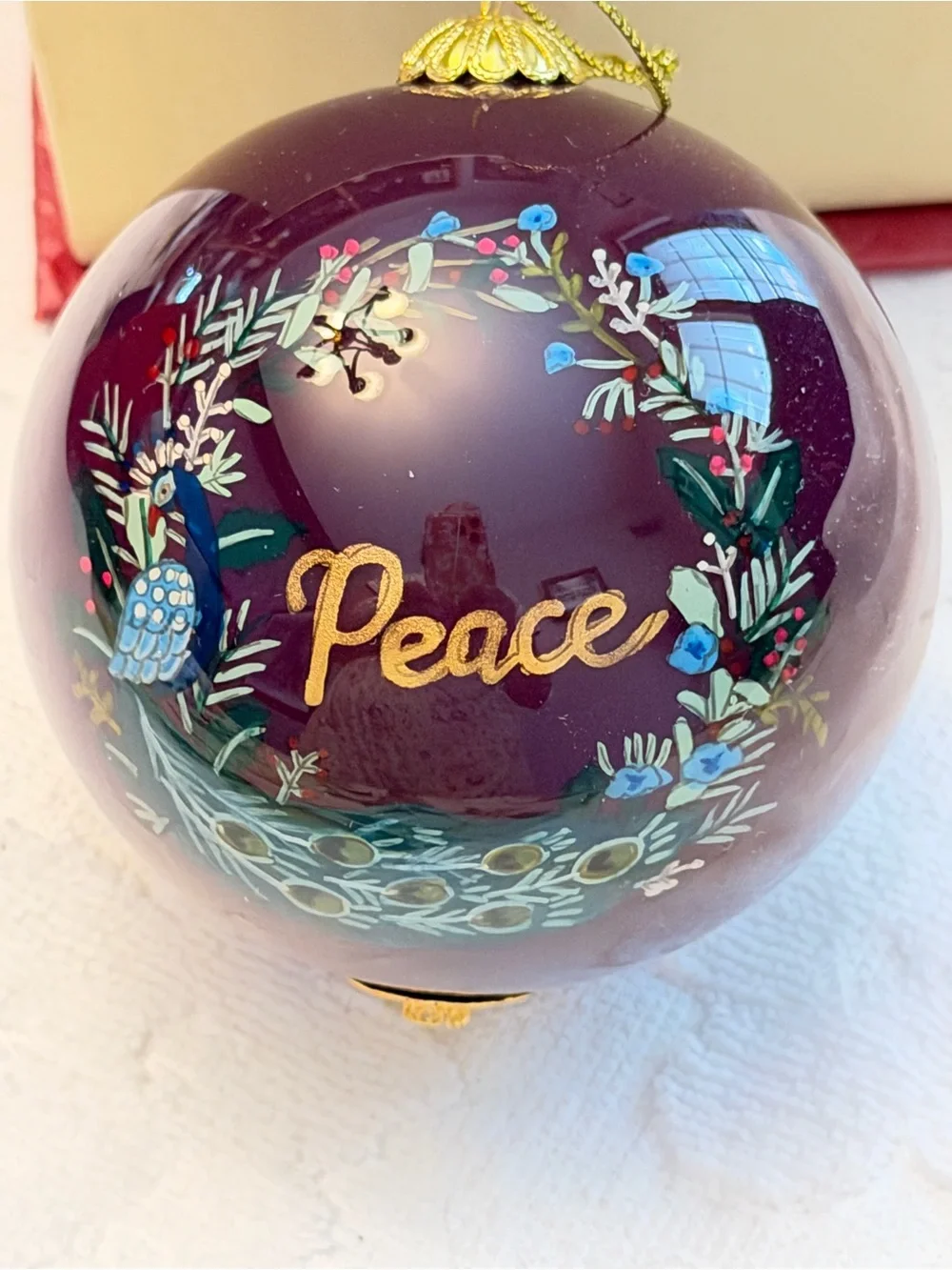 Li Bien Holiday Peace Glass Ornament - Deep Burgundy